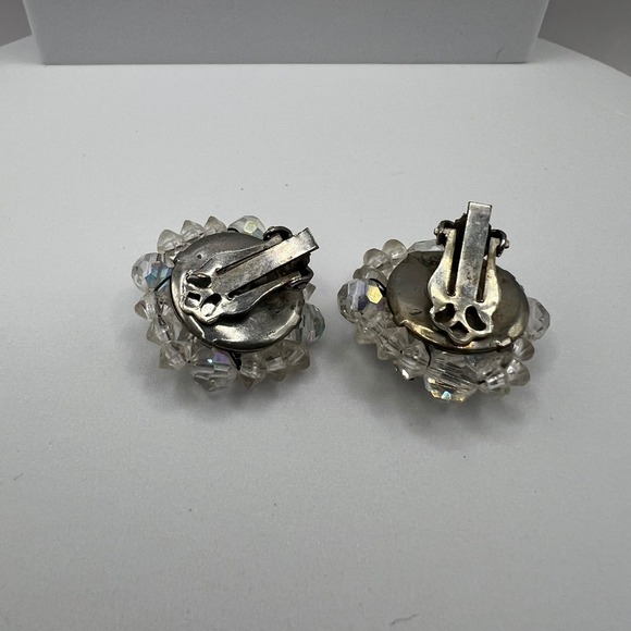 Vintage Aurora Borealis Crystal Clip On Earrings Cocktail Party Statement - Picture 5 of 7